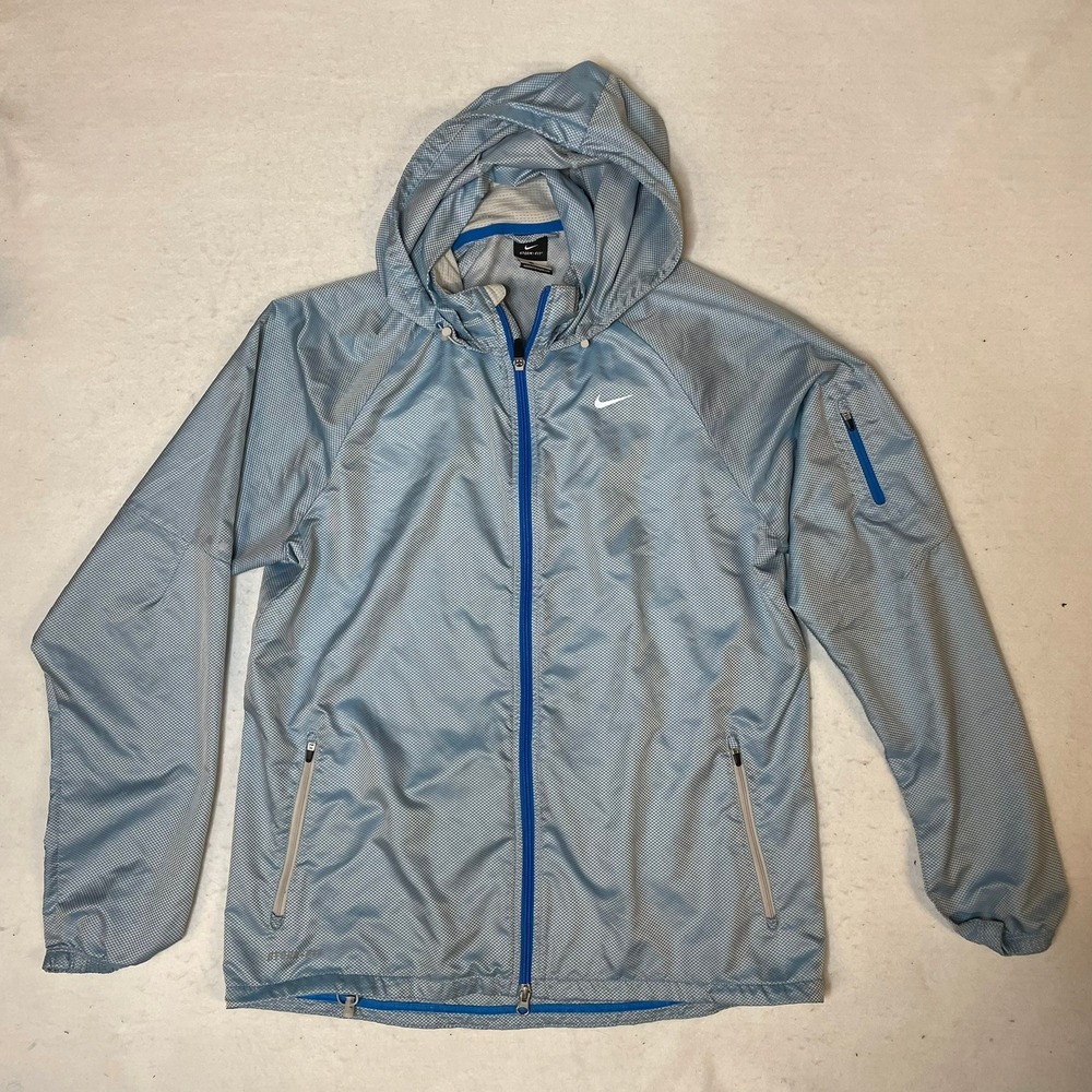 Nike Storm Fit Blue Running Jacket‎ Lightweight Hooded Full Zip Mens Large